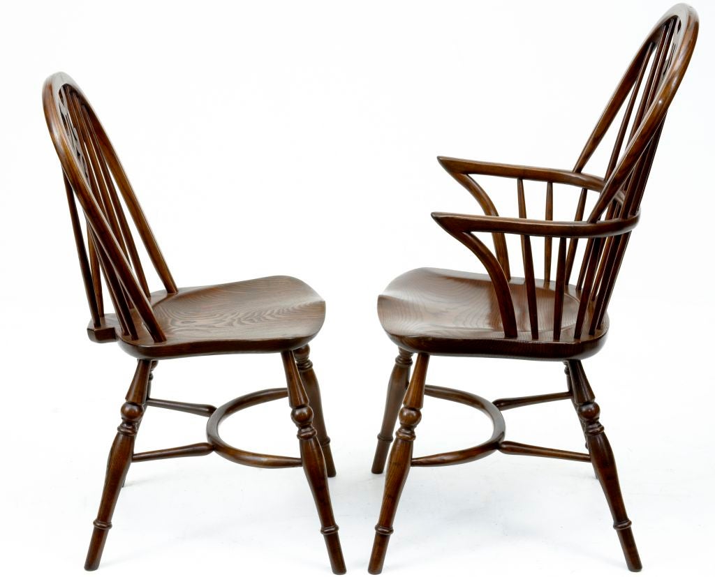 20th Century Set Of 8 Ash And Elm Windsor Dining Chairs