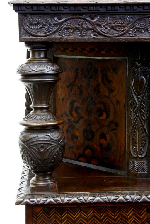 Early Victorian Oak Court Cupboard 17th Century Carving 1