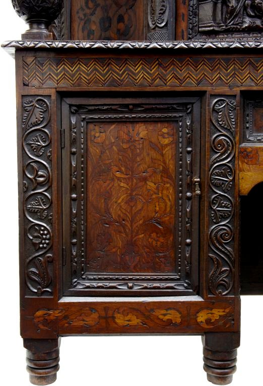 Early Victorian Oak Court Cupboard 17th Century Carving 2