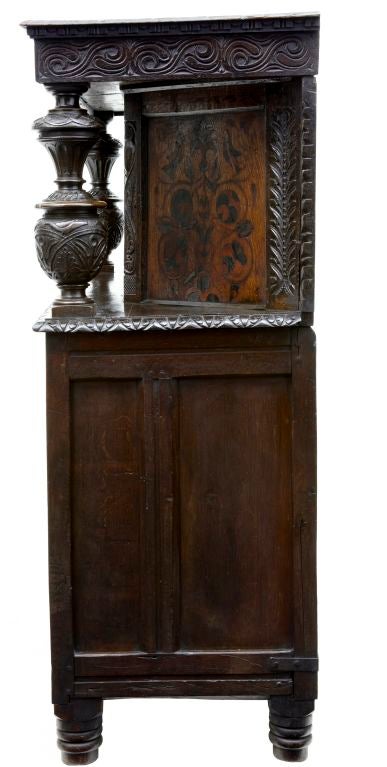 Early Victorian Oak Court Cupboard 17th Century Carving 4