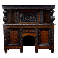 Early Victorian Oak Court Cupboard 17th Century Carving