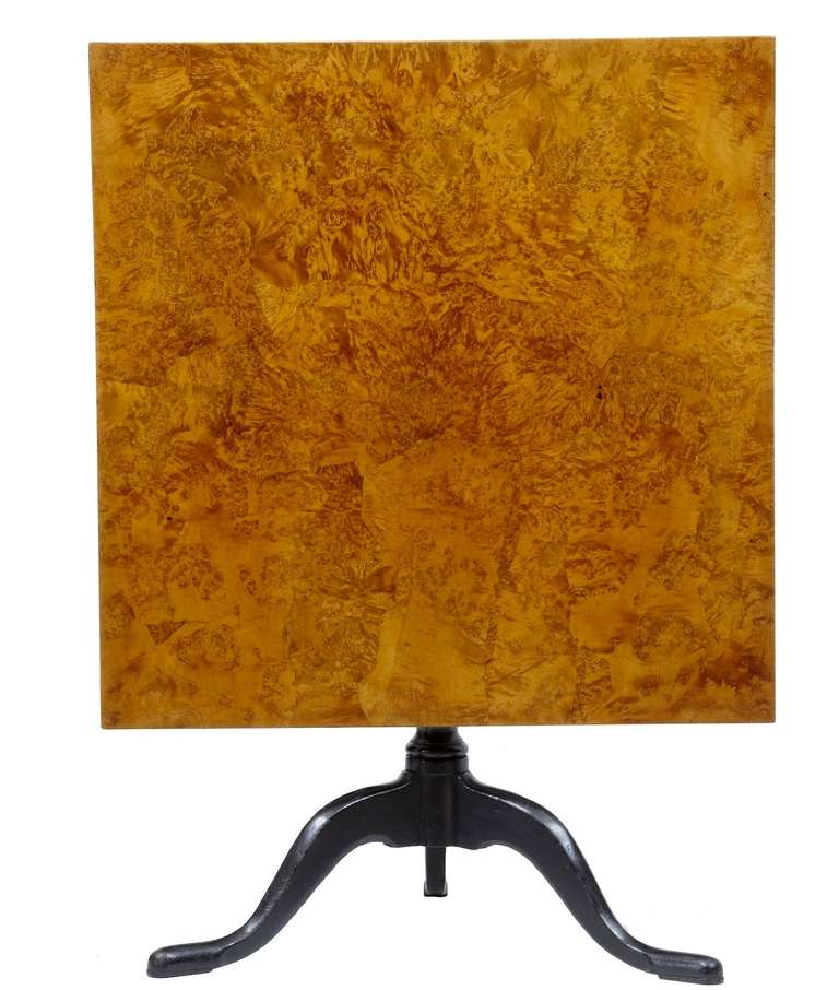 19th Century Swedish Birch Square Tilt-Top Table