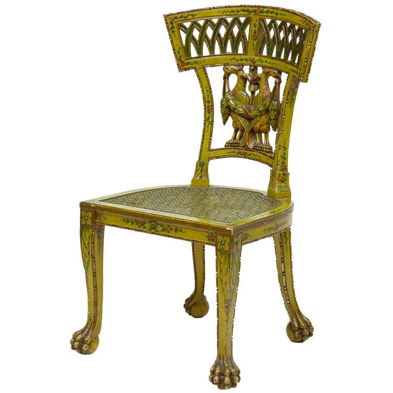Early 19th Century Carved Painted Cane Seat Chair For Sale At 1stdibs