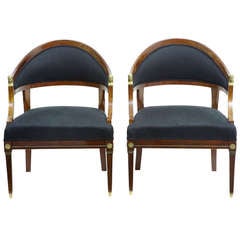 Antique Pair of 19th Century Empire Mahogany Armchairs