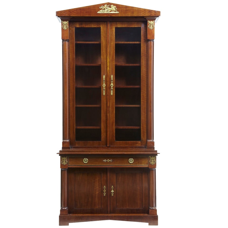 19th Century French Empire Mahogany Bookcase Cabinet