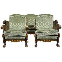 20th Century Carved Swedish Birch Bergere Suite