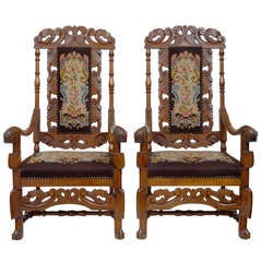Pair of 19th Century Oak Throne Armchairs 7