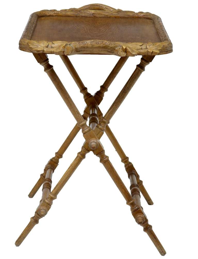 19th Century Black Forest Carved Oak Butlers Tray On Stand