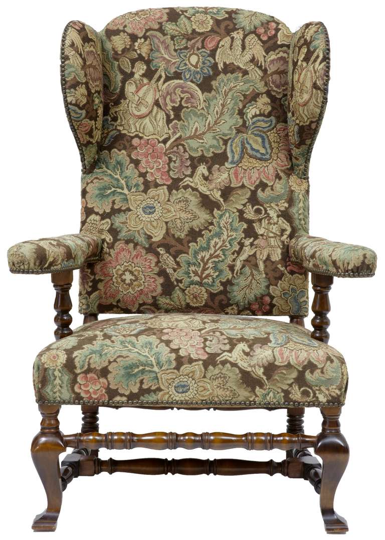 
20th century mahogany wingback armchair

Here we have a fine tapestry covered very comfortable wingback armchair. 

Upholstery in a superb quality floral tapestry with mythical beasts.
