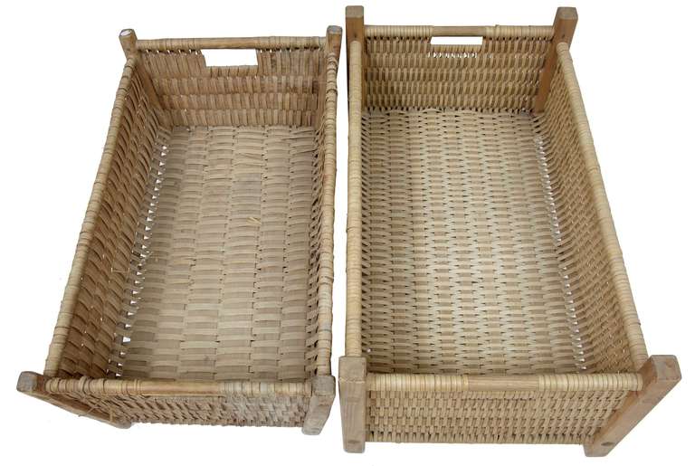 Folk Art Matched Pair Of Woven Laundry Baskets