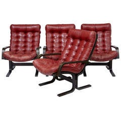 Set of 4 20th Century Leather Modern Armchairs