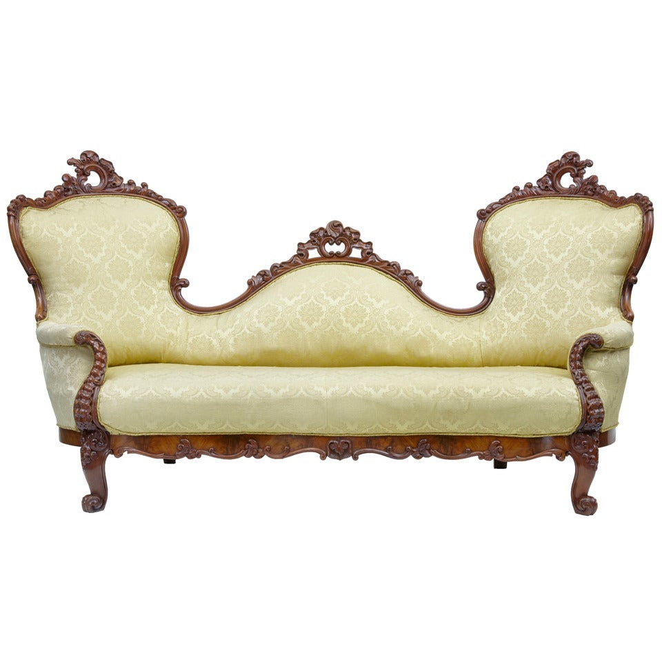 19th Century Carved Mahogany Victorian Sofa