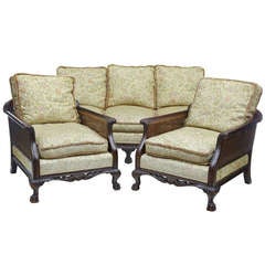 Antique Stunning 19th Century Carved Mahogany Bergere Suite Armchairs Sofa