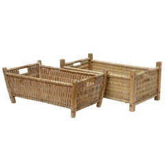 Matched Pair Of Woven Laundry Baskets