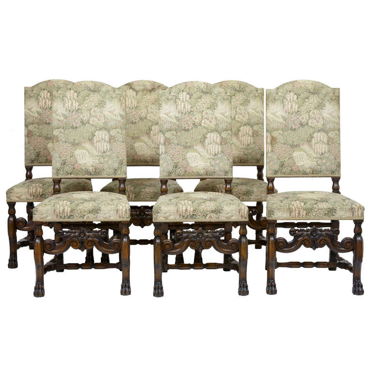 Set of 6 Carved Oak High Back Dining Chairs at 1stdibs