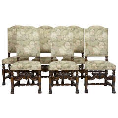 Set of 6 Carved Oak High Back Dining Chairs