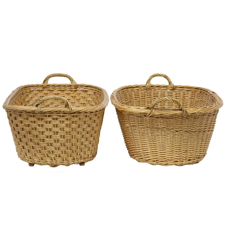 Two Early 20th Century Hand Woven Laundry Log Baskets Bins at 1stdibs