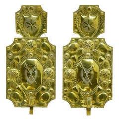 Antique Pair of 19th Century Gothic Brass Scounces