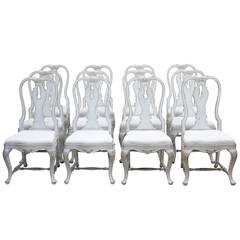 Rare Set Of 12 19th Century Queen Anne Influenced Painted Swedish Dining Chairs