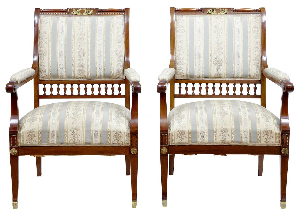 Early 20th Century Empire Influenced Mahogany Suite Sofa Armchairs Table Chairs