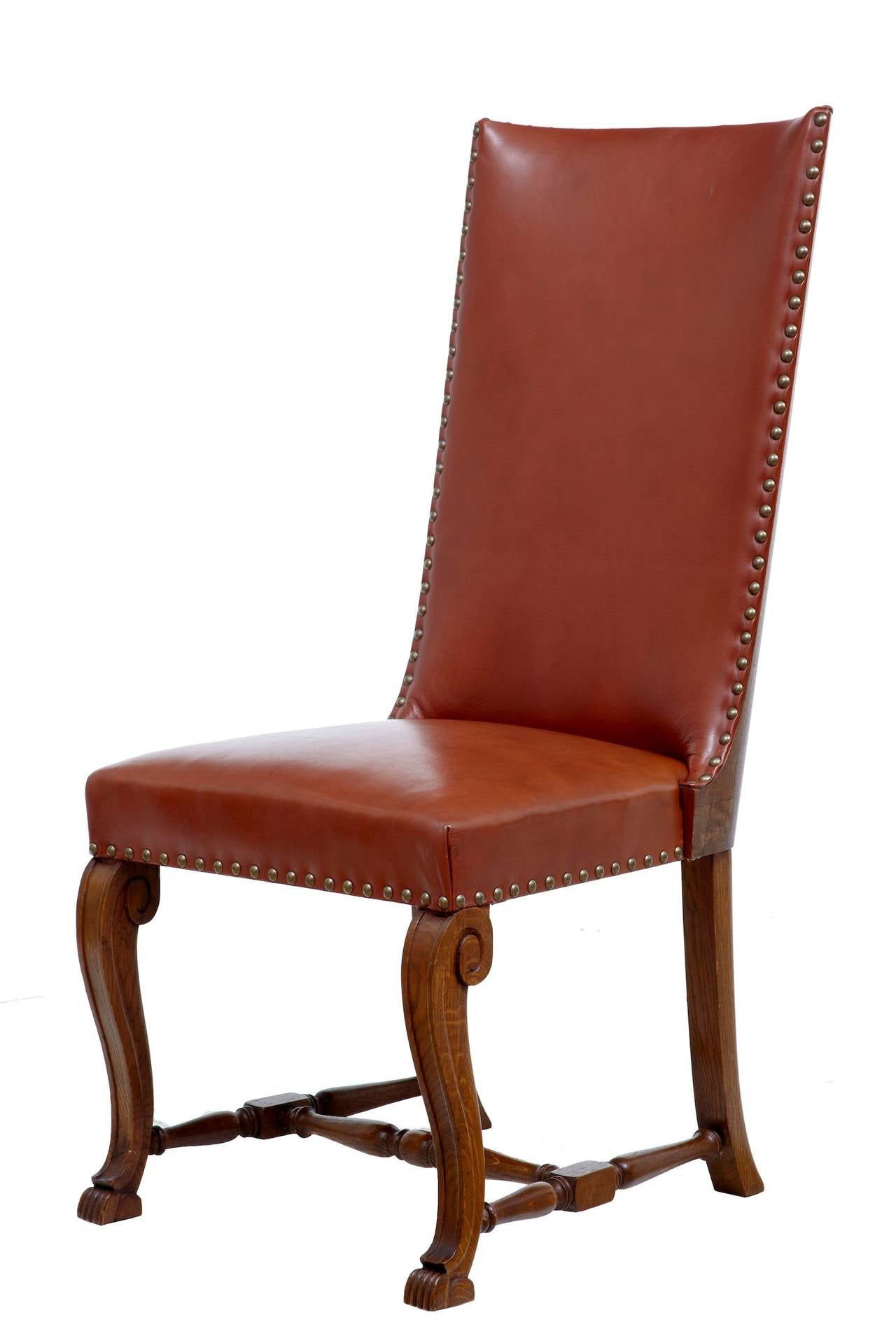 Unusual Set Of 6 Walnut And Oak Art Deco Highback Dining Chairs