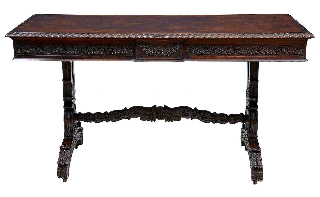 Stunning Anglo Indian Carved Rosewood Early 19th Century Library Table Desk