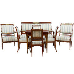 Antique Early 20th Century Empire Influenced Mahogany Suite Sofa Armchairs Table Chairs