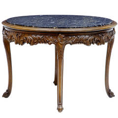 1920'S Carved Walnut Marble Top Coffee Occasional Table