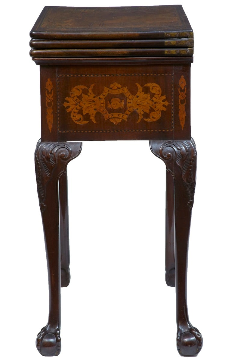 19th Century Mahogany Dutch Marquetry Metamorphic Triple Top Games Writing Table