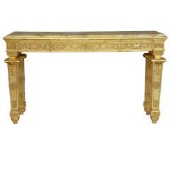 19th Century Antique Gilt Wood Console Table Marble Top
