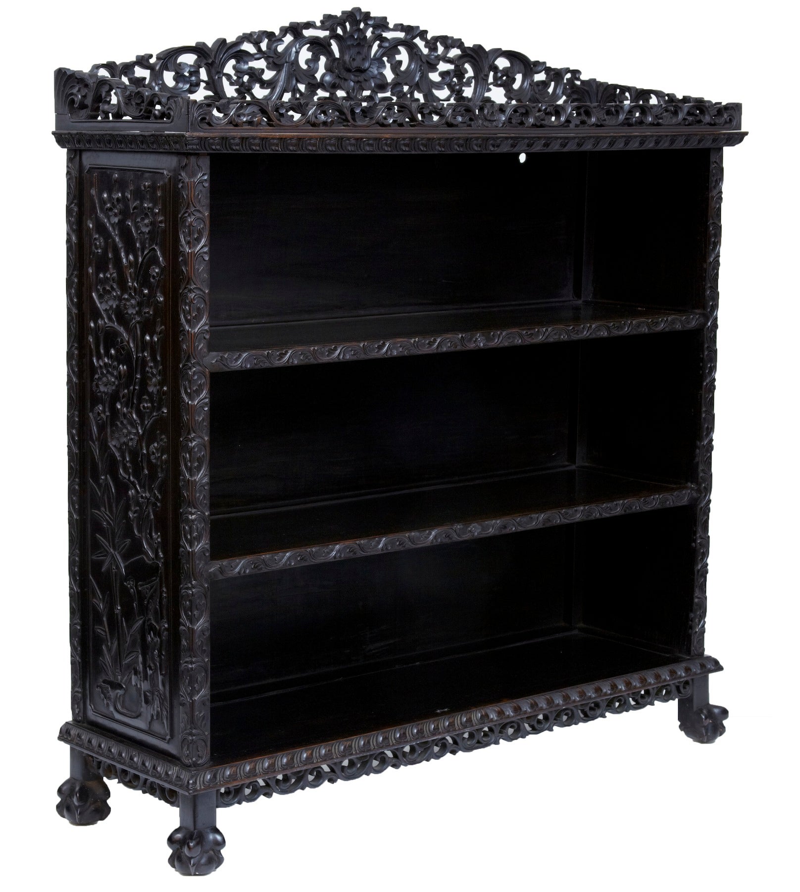 19th Century Antique Carved Chinese Hardwood Open Bookcase