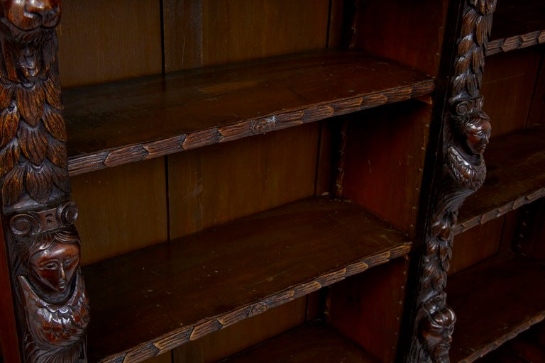 British 19th Century Antique Carved Oak Bookcase