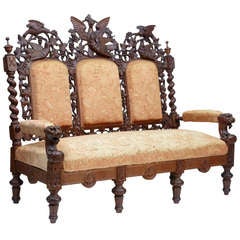 Antique 19th Century Profusely Carved Oak Flemish Sofa Settee