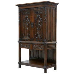19th Century Carved Oak Gothic Revival Cupboard Cabinet
