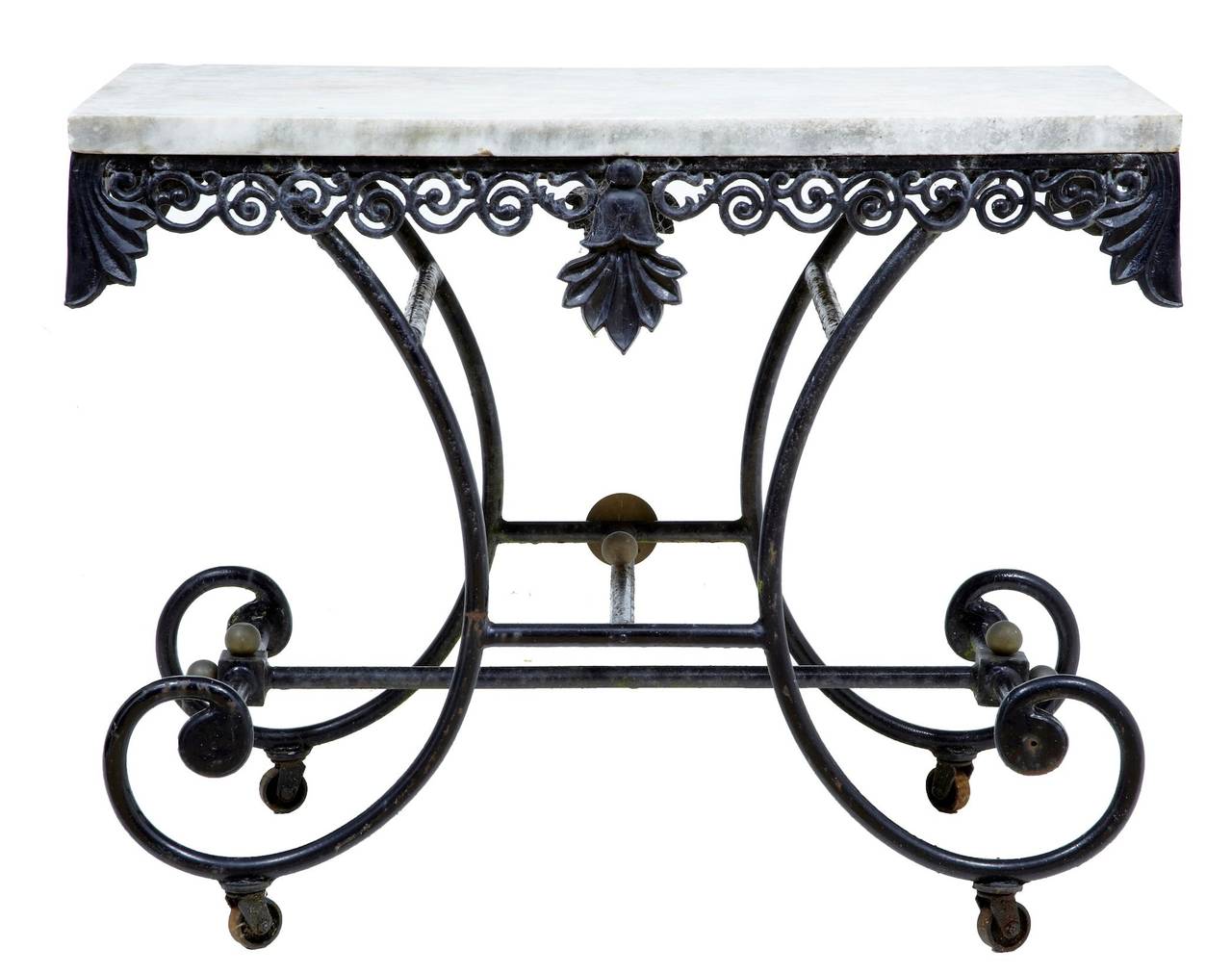 19th Century French Iron Bakers Marble Top Table