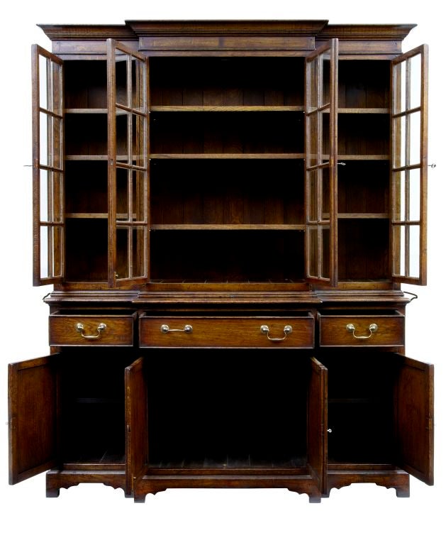 20th Century Oak Panelled Breakfront Bookcase