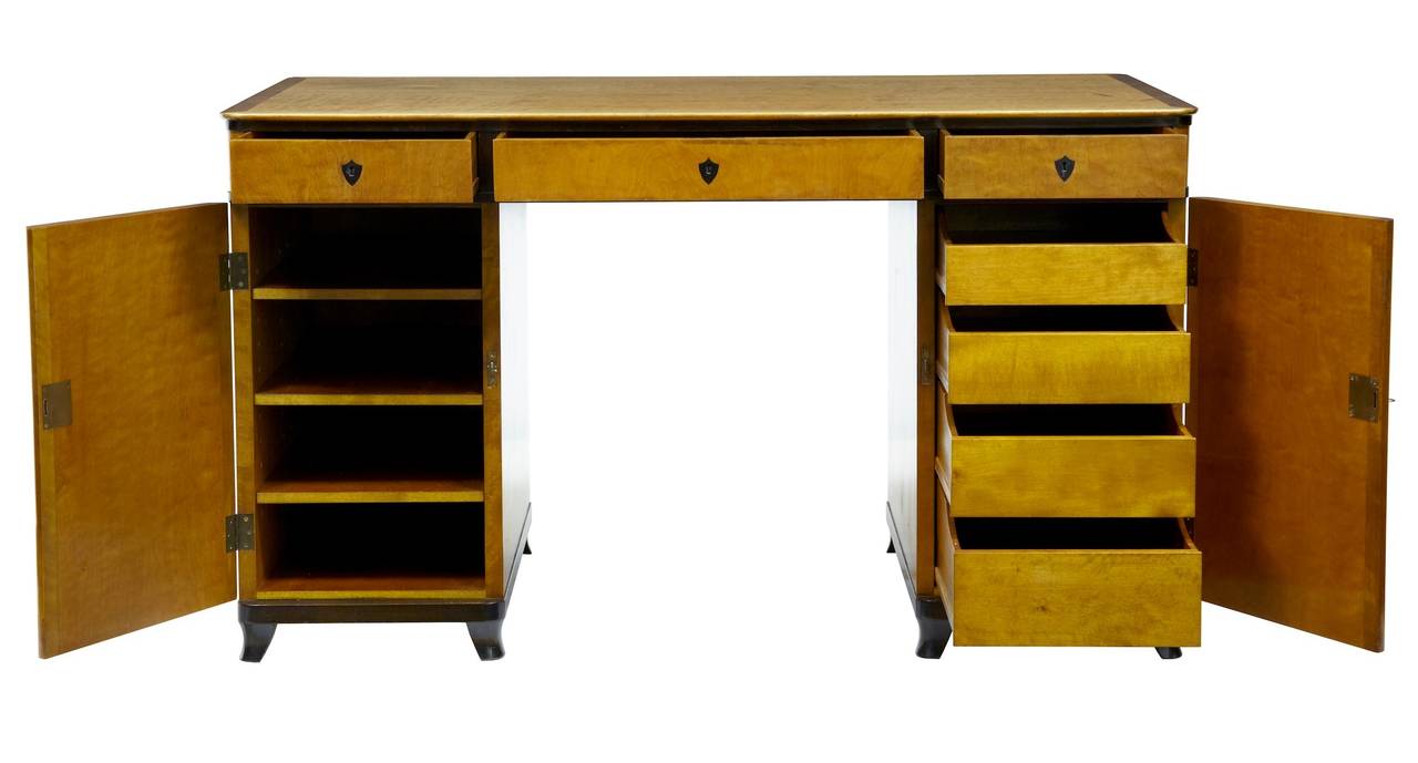 Swedish Art Deco 1920's Birch Pedestal Desk Writing Table