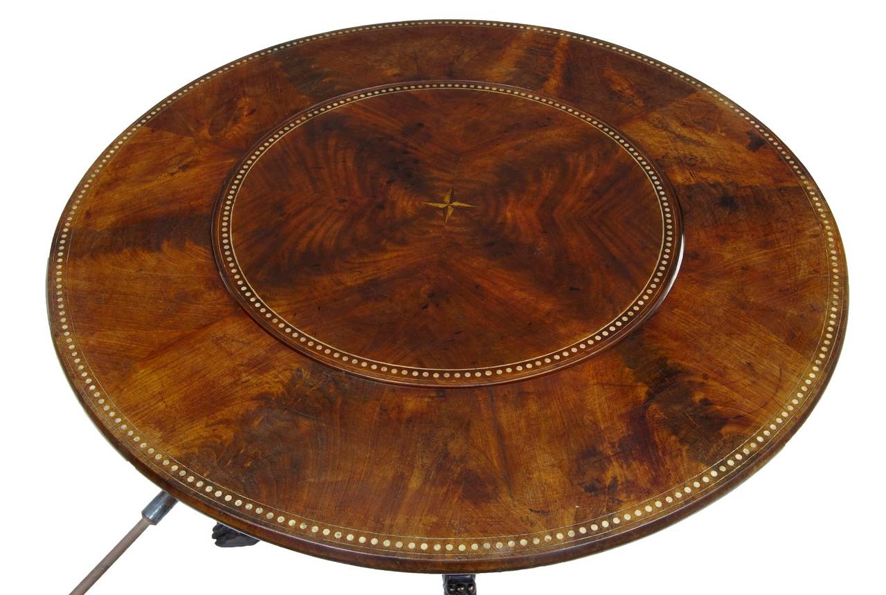 Victorian Rare 19th Century, French Flame Mahogany Mechanized Lazy Susan Center Table