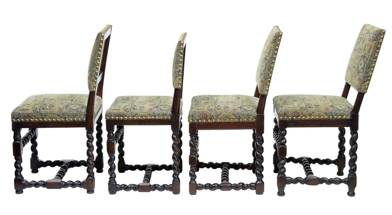 Victorian Harlequin Set Of 12 19th Century Barley Twist Oak Dining Chairs