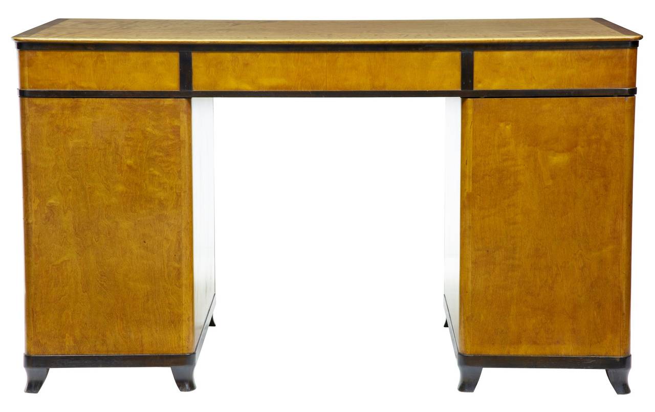 Early 20th Century Art Deco 1920's Birch Pedestal Desk Writing Table