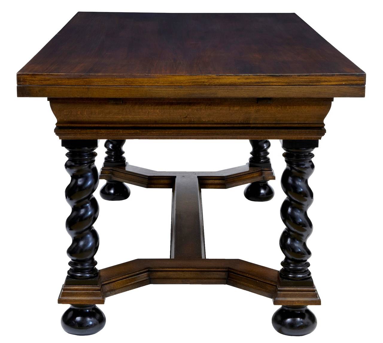 Woodwork Massive Walnut And Birch 1920's Drawleaf Dining Table