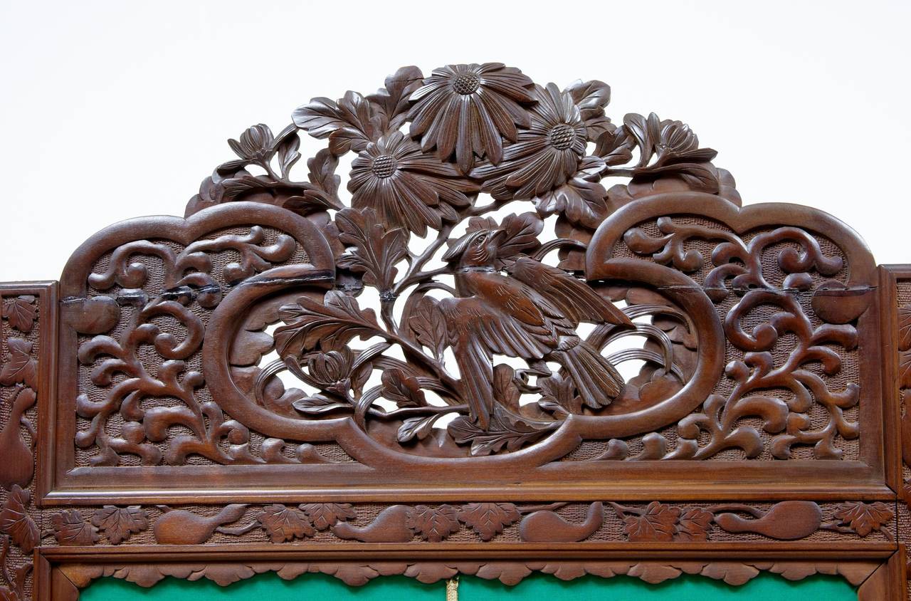 Early 20th Century Carved Hardwood Chinese 4 Panel Screen 1