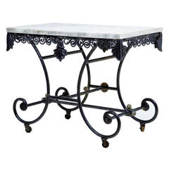 19th Century French Iron Bakers Marble Top Table