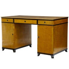 Art Deco 1920's Birch Pedestal Desk Writing Table