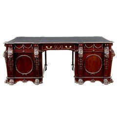 English Carved Solid Mahogany Partners Desk