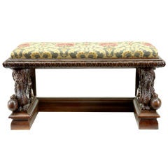 Antique 19th Century Carved Oak Window Seat