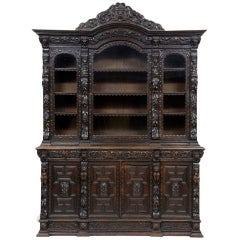 Antique Massive Profusely Carved Oak Victorian Bookcase