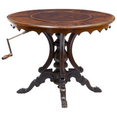 Rare 19th Century, French Flame Mahogany Mechanized Lazy Susan Center Table