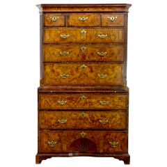 18th Century Antique Sunburst Walnut Chest On Chest