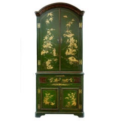 19th Century Antique Green Laquer Corner Cabinet